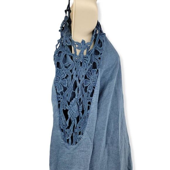 American Rag Blue Crotchet Cold Shoulder Top Small - Picture 4 of 4